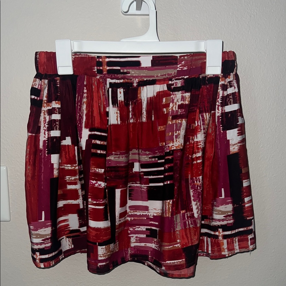 A. Byer Abstract Red and Black Skater Skirt